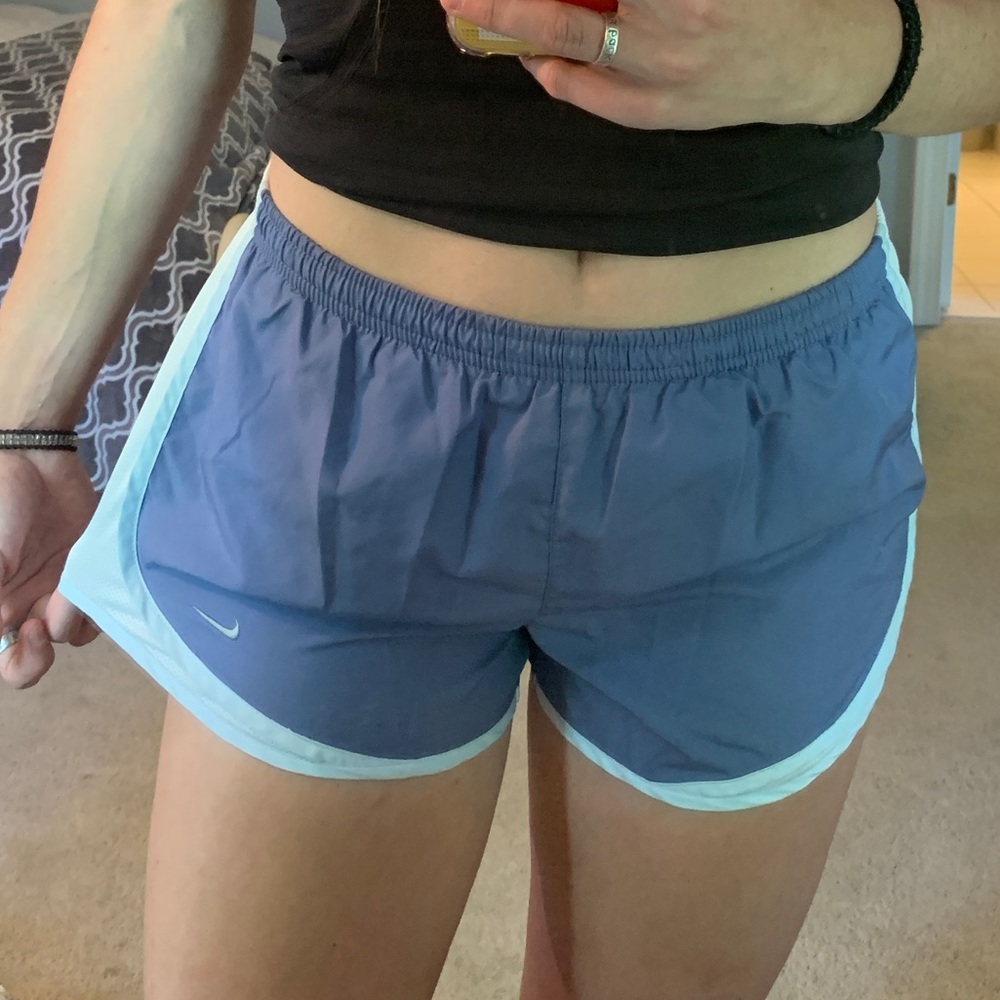 Nike shorts, soft purple color with baby blue trim